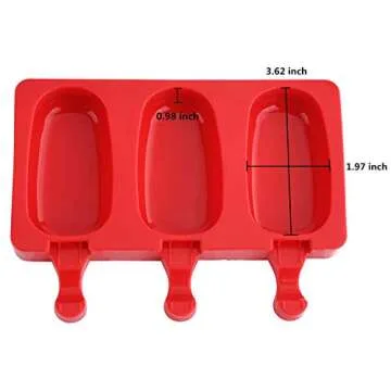 Mirenlife 3 Cavities Silicone Popsicle Molds with Lid, BPA Free Homemade Ice Cream Bar Mold Ice Pop Molds DIY Cakesicle Molds Silicone with 50 Wooden Sticks, Set of 2 (Oval)