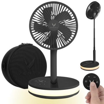 VENTY Original Portable Fan - Wireless Battery Operated Fan With 4 Speeds, LED Lighting, Carry Case ...