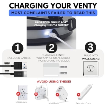 VENTY Original Portable Fan - Wireless Battery Operated Fan With 4 Speeds, LED Lighting, Carry Case & Remote Control - Premium Travel Rechargeable Fan & Power Bank With USB & USB-C Ports (Black)