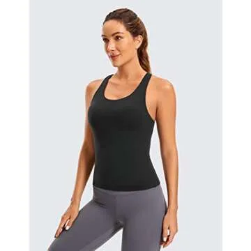 CRZ YOGA Butterluxe Workout Tank Tops for Women Built in Shelf Bras Padded - Racerback Athletic Spandex Yoga Camisole Black Large