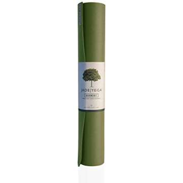 JadeYoga Harmony Yoga Mat - Non-Slip Natural Rubber Fitness Mat for Home Exercise (Olive Green, 68")