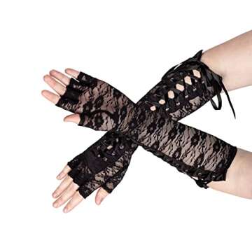 Pinup Lace Up Long Gloves For Women, Lace Fingerless Gloves, Dress-up, Costume or Halloween