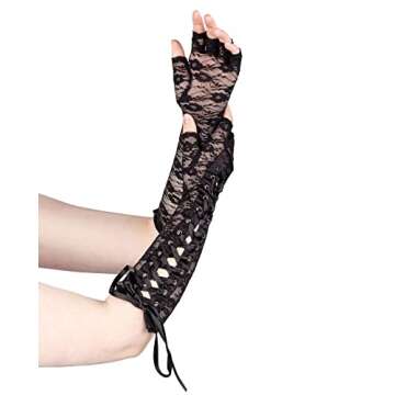 Pinup Lace Up Long Gloves For Women, Lace Fingerless Gloves, Dress-up, Costume or Halloween
