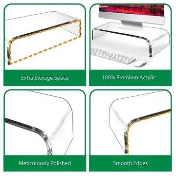 AMT Acrylic Laptop Monitor Stand & Computer Riser with Cat Keyboard Protector, Space-Saving Design, Extra Storage, Clear Shelf - Ideal for Monitors, Laptops, Printers, Desktop Decor
