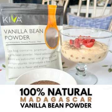 Kiva Vanilla Bean Powder, Gourmet-Grade, 100% Pure Natural Vanilla, Freshly Ground from Madagascar Bourbon Vanilla Beans, Aromatic and Fragrant, Gluten-Free, Non-GMO, Ideal for Baking, Smoothies, Beverages, 3 oz