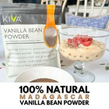Kiva Vanilla Bean Powder, Gourmet-Grade, 100% Pure Natural Vanilla, Freshly Ground from Madagascar Bourbon Vanilla Beans, Aromatic and Fragrant, Gluten-Free, Non-GMO, Ideal for Baking, Smoothies, Beverages, 3 oz