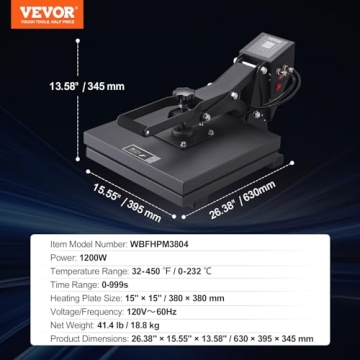 VEVOR 15 x 15 Heat Press - Perfect for T-Shirt Designs
