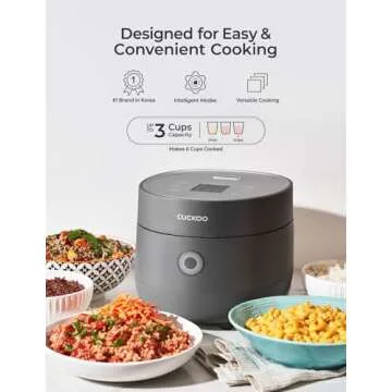 CUCKOO Rice Cooker 3 Cup Uncooked / 6 Cup Cooked, Modern Fuzzy Logic Rice Cooker Small with Delay Timer & Keep Warm Setting, One-Touch Auto Clean Mode, Non-Stick Inner Pot, Gray (CR-0375FG)