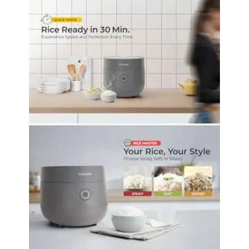 CUCKOO Rice Cooker 3 Cup Uncooked / 6 Cup Cooked, Modern Fuzzy Logic Rice Cooker Small with Delay Timer & Keep Warm Setting, One-Touch Auto Clean Mode, Non-Stick Inner Pot, Gray (CR-0375FG)