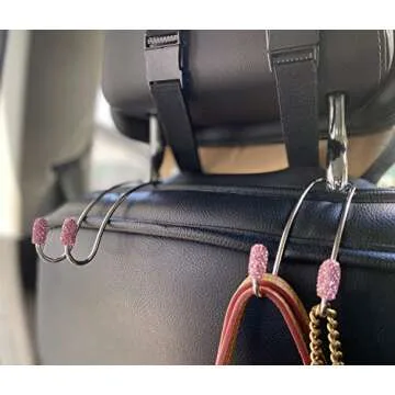 JOJOY LUX 2 Pack Seat Back Organizers, Bling Diamond Universal Organizer Hooks Car Headrest Hangers Hooks, Bag Organizers Rack and Hanger, Strong and Durable Auto Backseat Storage Hooks (Pink)