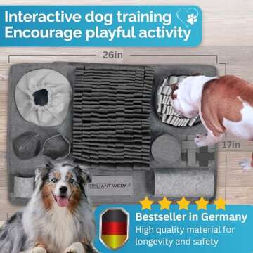 Briliantwerk Snuffle Mat for Dogs - Extremely Durable Material - 10 Training Elements and 3 Difficulty Levels - The Dog Snuffle mat for Snuffle mat for Large Dogs and Dogs of Any Size (Gray)