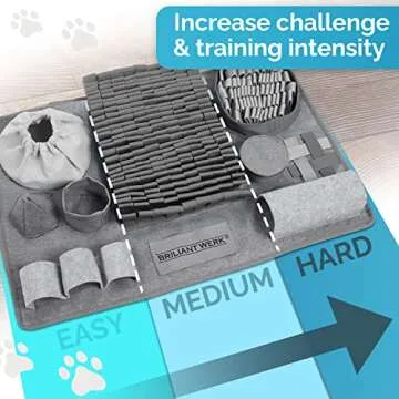 Briliantwerk Snuffle Mat for Dogs - Extremely Durable Material - 10 Training Elements and 3 Difficulty Levels - The Dog Snuffle mat for Snuffle mat for Large Dogs and Dogs of Any Size (Gray)
