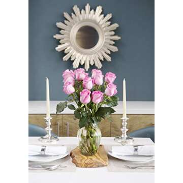 KaBloom Flowers - Valentine Collection - Bouquet of 12 Fresh Pink Roses (Farm-Fresh, Long-Stem) with Vase.Gift for Birthday, Anniversary, Thank You, Valentine, Mother’s Day Fresh Flowers