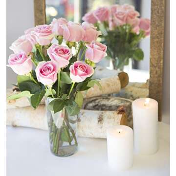 KaBloom Flowers - Valentine Collection - Bouquet of 12 Fresh Pink Roses (Farm-Fresh, Long-Stem) with Vase.Gift for Birthday, Anniversary, Thank You, Valentine, Mother’s Day Fresh Flowers