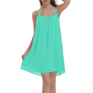 ReachMe Womens Sexy Plus Size Swimsuit Coverups Spaghetti Strap Beach Dresses Bathing Suit Cover Up Sheer Tank Sundress(1 Mint,XL)