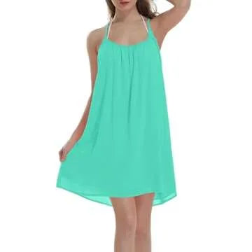 ReachMe Womens Sexy Plus Size Swimsuit Coverups Spaghetti Strap Beach Dresses Bathing Suit Cover Up Sheer Tank Sundress(1 Mint,XL)