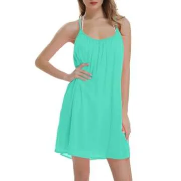 ReachMe Womens Sexy Plus Size Swimsuit Coverups Spaghetti Strap Beach Dresses Bathing Suit Cover Up Sheer Tank Sundress(1 Mint,XL)