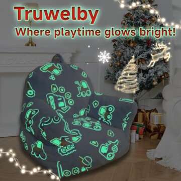 Glow in The Dark Kids Toddler Bean Bag Chair Excavator Truck Car Printed Toddler Chair Children's Plush Chair Mini Sofa Armrest Sofa for Boys and Girls