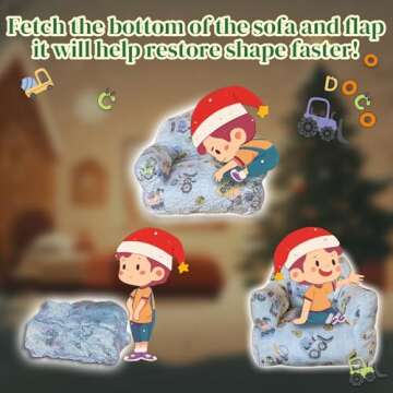 Glow in The Dark Kids Toddler Bean Bag Chair Excavator Truck Car Printed Toddler Chair Children's Plush Chair Mini Sofa Armrest Sofa for Boys and Girls