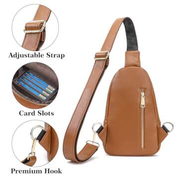 INICAT Crossbody Sling Bags Fanny Packs Leather Purses Chest Bag for Women(Brown)