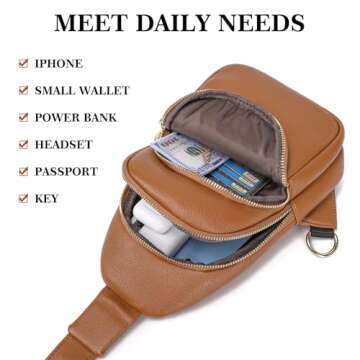 INICAT Crossbody Sling Bags Fanny Packs Leather Purses Chest Bag for Women(Brown)
