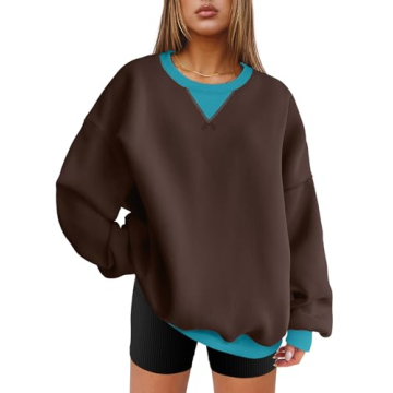 ANRABESS Women’s Color Block Long Sleeve Crewneck Oversized Loose Cozy Soft 2024 Fall Pullover Swe...