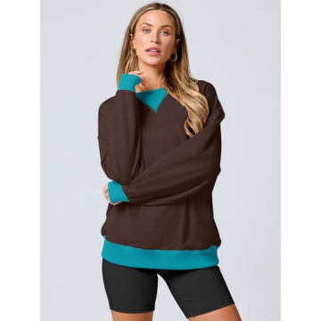 Cozy ANRABESS Color Block Pullover Sweatshirt for Women