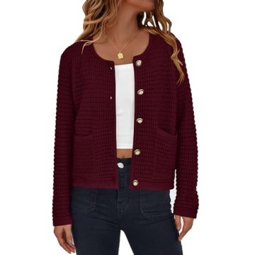 PRETTYGARDEN Women's Knit Cardigan Sweaters Fall Fashion Long Sleeve Open Front Button Down Trendy C...