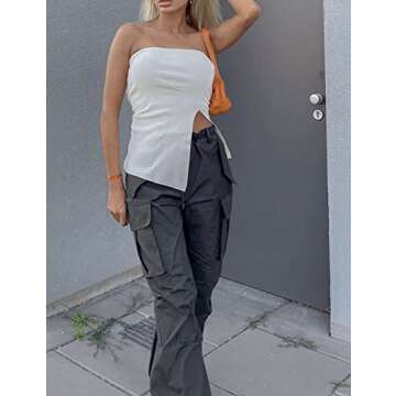 Lauweion Women's Strapless Knit Tube Top Y2K Asymmetrical Slits Solid Slim Fitted Off The Shoulder Going Out Tops White