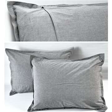 Eikei Washed Cotton Chambray Duvet Cover Solid Color Casual Modern Style Bedding Set Relaxed Soft Feel Natural Wrinkled Look (Queen, Faded Violet)