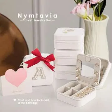 Nymtavia Birthday Gifts For Women, Initial Jewelry Box, Travel Jewelry Case, Gifts for Wife Girlfriend, Small Travel Jewelry Organizer, Gift for Girls, Graduation Gifts for Her, Bridesmaid Gifts