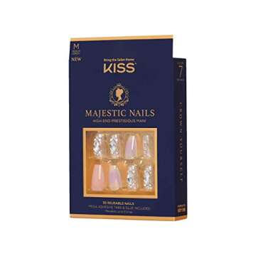 KISS Majestic Fake Nails, 'In a Crown', High-End Gel Nails, 30 Reusable Medium Length Coffin Shaped ...