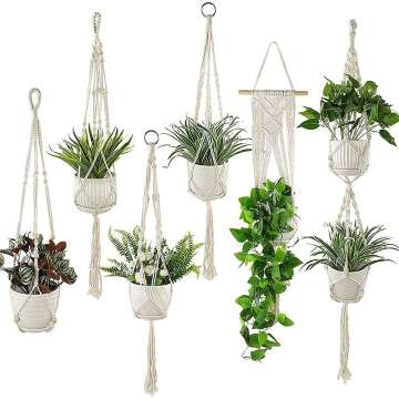 Whonline 6 Pack Macrame Plant Hangers for Boho Home Decor