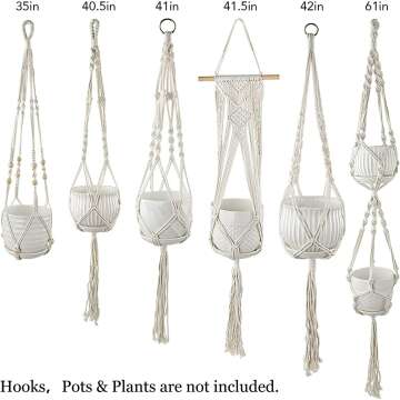 Macrame Plant Hangers - 6 Pack for Home Decor