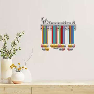 CREATCABIN Gymnastics Medal Holder Display Gymnast Medal Hanger Sports Awards Stand Wall Rack Mount Decor Stainless Steel Metal Hanging for Home Badge Storage 3 Rows Hanging Over 60 Medals, Silver