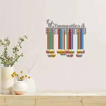 CREATCABIN Gymnastics Medal Holder Display Gymnast Medal Hanger Sports Awards Stand Wall Rack Mount Decor Stainless Steel Metal Hanging for Home Badge Storage 3 Rows Hanging Over 60 Medals, Silver