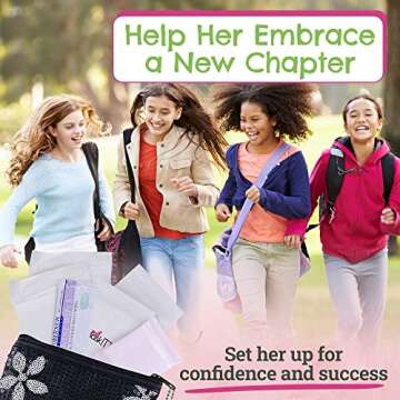 First Period Kit to-Go! - Organic Eco-Friendly Tween Pads & Liner - Period Bags for Teen Girls for School - Period Pouch & Teen Pads for Girls Ages 11-14, Teen Pads for Periods - Pads for Teens Girls