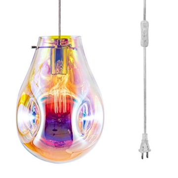 Plug in Pendant Light with Cord E26 E27, Modern Glass Handblown Colorful Hanging Lights with Plug in...