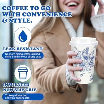 Irenare 96 Pack Blue and White Floral Disposable Coffee Cups