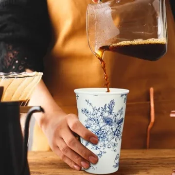 Irenare 96 Pack Blue and White Floral Disposable Coffee Cups