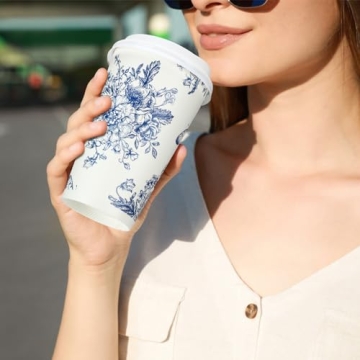 Irenare 96 Pack Blue and White Floral Disposable Coffee Cups