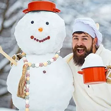 160 Pieces Christmas Wooden Beads Craft Wood Round Beads White Green Red Stripe Wood Beads Boho Farmhouse Natural Spacer Beads for Craft DIY Garland Christmas Tree Decor