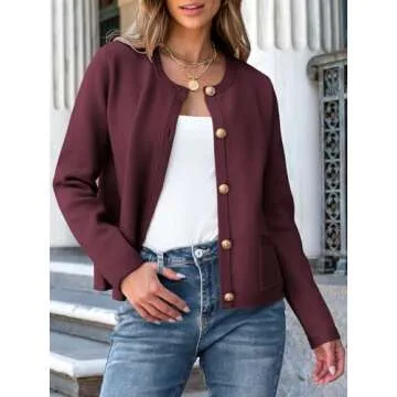 ANRABESS Women Striped Cardigan Sweaters Button Down Cropped Knit Lady Jackets Coat 2025 Fall Outfits Spring Trendy Clothes Wind Red Large