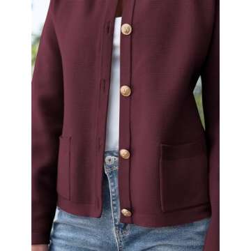 ANRABESS Women Striped Cardigan Sweaters Button Down Cropped Knit Lady Jackets Coat 2025 Fall Outfits Spring Trendy Clothes Wind Red Large