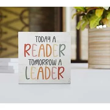 Nursery Today a Reader Tomorrow a Leader Wood Box Sign Desk Decor,Boho Reading Wooden Block Sign Dec...
