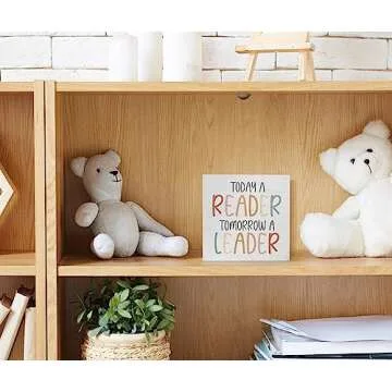 Nursery Today a Reader Tomorrow a Leader Wood Box Sign Desk Decor,Boho Reading Wooden Block Sign Decorations for Home Classroom Reading Nook Reading Room Wall Tabletop Shelf Decor