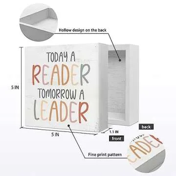 Nursery Today a Reader Tomorrow a Leader Wood Box Sign Desk Decor,Boho Reading Wooden Block Sign Decorations for Home Classroom Reading Nook Reading Room Wall Tabletop Shelf Decor