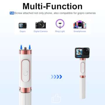 Aluminum Alloy Selfie Stick Tripod with Remote, Foldable Travel Tripod Stand 270 Rotation Compatible with iPhone/Android/Go Pro Camera