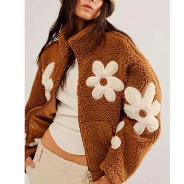 Maixang Floral Fleece Jacket for Women - Cozy & Chic Outerwear