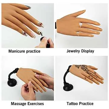 Silicone Practice Hand for Acrylic Nails, Flexible Bendable Female Mannequin Life Size Practice Hand with Stand for Nails Practice Nail Art Tools (3#-Right hand)